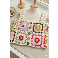 Linas Collection El Örgüsü Renkli Motifli Crop / Büstiyer
