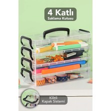 Meleni Home 4 Katlı Organizer Saklama Kutusu - Kilitli Kapak Şeffaf Çok Amaçlı Masaüstü Düzenleyici Kutu