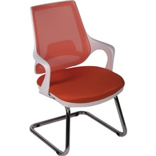 Ofisbazaar Buya Beyaz Fileli Misafir Koltuğu | Ergonomik Toplantı ve Bekleme Koltuğu Turuncu