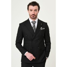 MCR Çizgili Slim Fit Geniş Yaka Kruvaze Erkek Takım Elbise