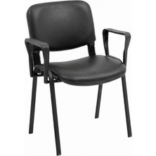 Ofisbazaar Form Siyah Deri Kolçaklı Misafir Sandalyesi | Metal Ayaklı Ergonomik Bekleme ve Toplantı Sandalyesi Siyah