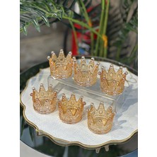Elta Collection 6 Lı Lüks Taç Model Cam Lokumluk Şekerlik Çikolatalık Kahve Yanı Sunumluk - Füme - Gold - Janjan