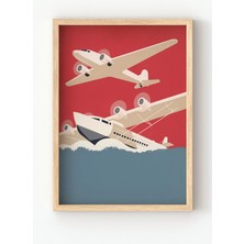 Viela Home Ahşap Çerçeveli Vintage Uçak Posteri – Retro Havacılık Temalı Duvar Tablosu