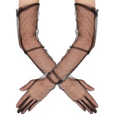 Uzun Boy Likralı Siyah Renk Yetişkin Mega Tül Eldiven 53 cm (4887)