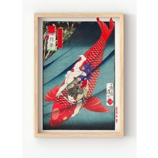 Viela Home Ahşap Çerçeveli Japanese Koi Warrior Poster Geleneksel Japon Balık ve Savaşçı Temalı Duvar Tablosu