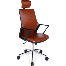 Ofisbazaar Lizz Kahverengi Deri Yönetici Koltuğu | Ergonomik Başlıklı Ofis Koltuğu Kahverengi