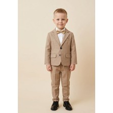 Terry Erkek Çocuk Keten Ceket, Pantolon ve Gömlek, Papyon 4lü Takım