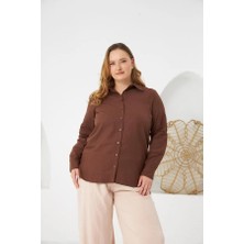 Rmg Kol Kroşeta Detaylı Büyük Beden Gömlek Kahve