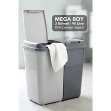 Meleni Home 90 Lt Iki Bölmeli Kirli Çamaşır Sepeti - Mega Duo Banyo Çamaşır Sepeti Renkliler & Beyazlar Antrasit