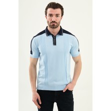 MCR Desenli Slim Fit Polo Yaka Fermuarlı Erkek Triko T-Shirt