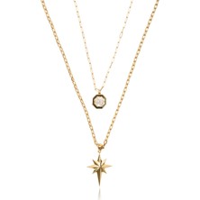 Ema Jewellery Ema 14 Ayar Altın Çift Zincirli Taşlı Kutup Yıldızı Kolye