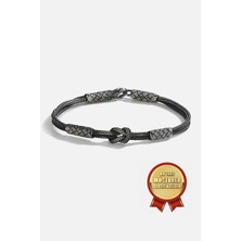Meks Jewels 925 Ayar Gümüş Kazaz El Işi Siyah Oksitli Düğüm Erkek Bileklik