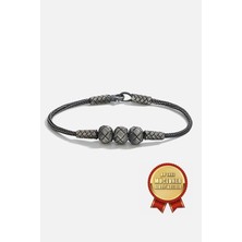 Meks Jewels 925 Ayar Gümüş Kazaz El Işi Siyah Oksitli Üçtop Erkek Bileklik