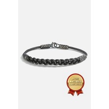 Meks Jewels 925 Ayar Gümüş Kazaz El Işi Siyah Oksitli Örgü Erkek Bileklik