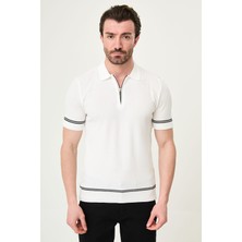 MCR Çizgi Detaylı Slim Fit Polo Yaka Fermuarlı Erkek Triko T-Shirt