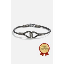 Meks Jewels 925 Ayar Gümüş Kazaz El Işi Siyah Oksitli Kilit Erkek Bileklik