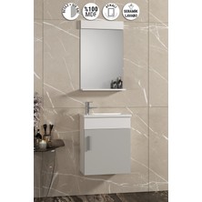 Özceden Lale 42X24 cm Beyaz-Sis Gri Mdf Seramik Lavabolu Asma Banyo Dolabı Takımı