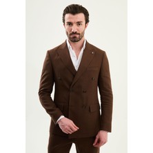 MCR Düz Slim Fit Geniş Yaka Kruvaze Torba Cep %100 Keten Erkek Ceket