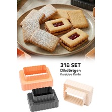 Meleni Home 3'lü Dikdörtgen Kurabiye Kalıbı - 6 Boy Çift Taraflı Tırtıklı Hamur Kesici Şekillendirici