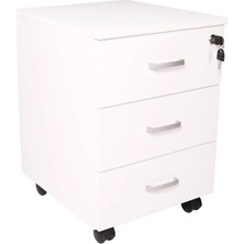 Ofisbazaar 3 Çekmeceli Kilitli Tekerlekli Keson | 60X45X40 cm 18 mm Suntalam - Beyaz