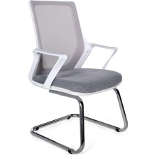 Ofisbazaar Alf Beyaz Fileli Misafir Koltuğu | Ergonomik Toplantı ve Bekleme Koltuğu Gri