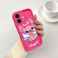 Ucuc iPhone 16 Uyumlu Pembe Kırmızı Silikon Kılıf Darbeye Dayanıklı Kamera Koruma