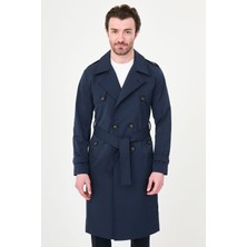 MCR Düz Slim Fit Kuşaklı Kruvaze Uzun Erkek Trenchcoat