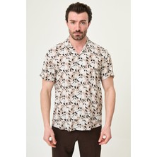 MCR Desenli Slim Fit Apaç Yaka Kısa Kollu Erkek Gömlek