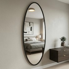 Aypars Atölye Modern Oval Boy Aynası 40X120 cm – Ince Siyah Çerçeveli Minimalist Dekoratif Duvar Aynası
