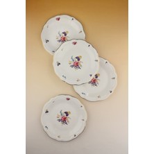 Bursa Porselen Dekor Pembe Gül Altın Yaldızlı 4 Parça Porselen Pasta Tabağı