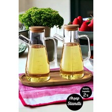 Mis Kitchen Bambu Kapaklı Cam Yağdanlık  Standlı Vakumlu Borosilikat Cam Sirkelik Zeytinyağı Şişesi Yağlık 900 ml 2 Adet