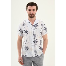 MCR Palmiye Baskılı Slim Fit Apaç Yaka Kısa Kollu Erkek Gömlek