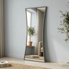 Aypars Atölye Modern Gri Çerçeveli Boy Aynası 40X120 cm – Kavisli Minimalist Dekoratif Duvar Aynası
