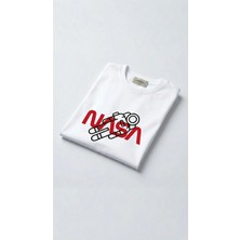 Hoxie Unisex Düz Renk Nasa Dijital Baskılı Bisiklet Yaka Basic Tişört