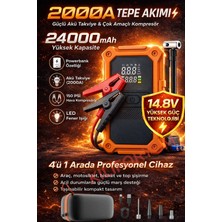 Kılıforyum 24000MAH Akü Takviye ve Hava Kompresörü 2000AMPER 14.8V 150PSI Powerbank LED 4in1 Profesyonel