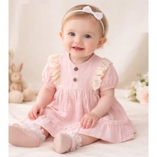 Jolly Joy Fistolu Kız Müslin Elbise  - Pembe - 12 - 18 Ay Pembe