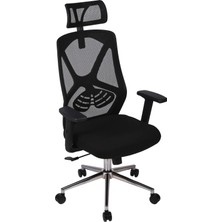 Ofisbazaar Dolphin Siyah Fileli Yönetici Koltuğu | Ergonomik Başlıklı Ofis Koltuğu Siyah Fileli