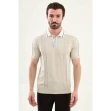 MCR Desenli Slim Fit Polo Yaka Fermuarlı Erkek Triko T-Shirt