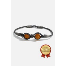 Meks Jewels 925 Ayar Gümüş Kazaz El Işi Siyah Oksitli Doğal Taş Erkek Bileklik