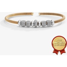 Meks Jewels Mikron Altın Kaplama 925 Ayar Gümüş Italyan Argento Milano Charmlı Kelepçe Bileklik