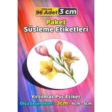 Sb Store Çiçek Temalı Ambalaj Hediye Paket Süsleme Etiketi Model 374 - 96 Adet 3cm