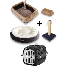 Kurtbay Şekil Açık Kedi Tuvaleti Taşıma Sepeti Tırmalama Simit Yatak Mama Kabı Kedi Başlangıç Seti-At8