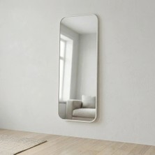 Aypars Atölye Modern Yuvarlatılmış Köşeli Boy Aynası 40X120 cm – Minimalist Ince Beyaz Çerçeveli Dekoratif Duvar Aynası
