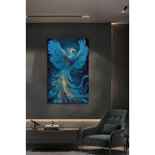 BG Design Turkuaz Zümrüdü Anka Kuşu Cam Tablo Mavi Gold Modern Dekoratif Lüks Salon Ofis Tablosu Temperli Cam