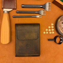 Bi Deri Bideri Teos Hakiki Deri Mıknatıslı Cüzdan Haki