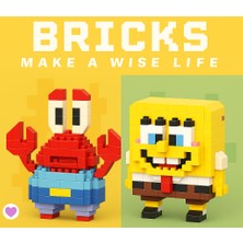 Hey Gidi Gift Bricks Bay Yengeç - Sünger Bob Mini Bricks 3D Puzzle / Sevimli Figür / 2'li Eğlenceli Set / Hobi+