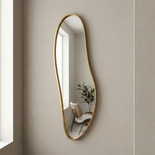 Aypars Atölye Modern Organik Form Banyo Aynası 40X120 cm – Asimetrik Minimalist Altın Çerçeveli Dekoratif Duvar Aynası