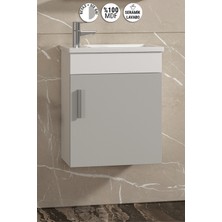 Özceden Lale 42X24 cm Beyaz-Sis Gri Mdf Seramik Lavabolu Asma Banyo Alt Dolabı