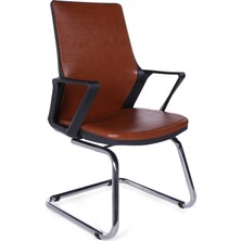 Ofisbazaar Lizz Kahverengi Deri Misafir Koltuğu | Ergonomik Toplantı ve Bekleme Koltuğu Kahverengi