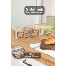 Meleni Home 5 Bölmeli Şeffaf Saklama Kutusu - Mutfak Banyo Organizer Düzenleyici Çok Amaçlı Kutu